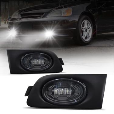 Imagem de OKSIWA Faróis de neblina de LED para Honda Civic Coupe 2DR 2001 2002 2003, faróis de neblina com interruptor, chicote de fiação, substituição da luz de direção do para-choque dianteiro (LED, 2001-2003