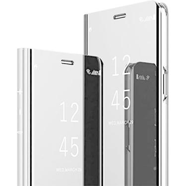 Imagem de Omorro Capa para Galaxy S24 Ultra Luxuosa Visão Clara Espelho Galvanizado Design de Maquiagem Carteira Flip 360 Corpo Inteiro Proteção de Tela Integrada Slim Hard Mirror Kickstand Capa Prata