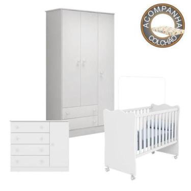 Imagem de Quarto de Bebê Berço c/Rod Colchão Nana Guarda Roupa Cômoda Doce Sonho