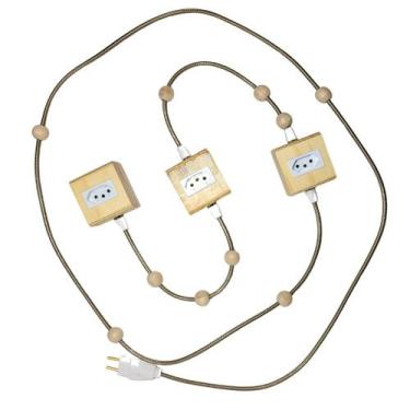 Imagem de Extensão Decorativa Madeira Bolinhas Régua Elétrica 3 Tomadas  - Mycen