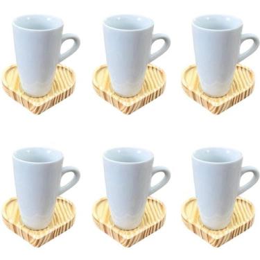 Imagem de Jogo 6 xícaras café/chá Cônica Alta 165ml c/pires coração - Antilope D