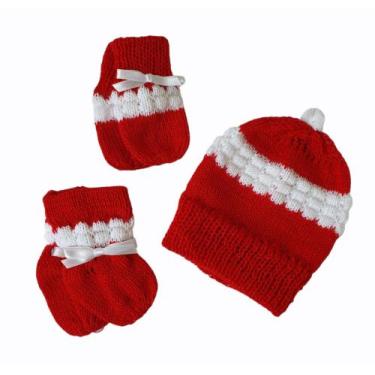 Imagem de Kit de bebê recém nascido tricô 3 peças de lã touca, luvinha e sapatin