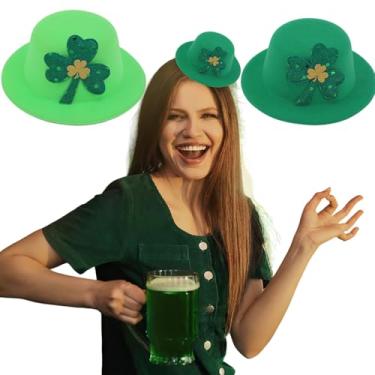 Imagem de 2 peças de grampos de cabelo para o Dia de São Patrício, verde fluorescente, verde fluorescente, folhas da sorte, trevo, chapéu, chapéu de trevo, chapéu de festa, acessório para cabeça (13,5 x 5,8 cm)