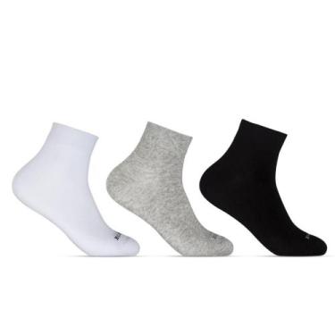 Imagem de Kit 3 Pares de Meias 39/43 Cano Médio Lisa Cinza/Branca/Preta (004HOMM