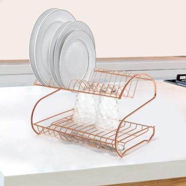 Imagem de Escorredor de Louça Duplo Capacidade 15 Pratos Cobreado - arthi