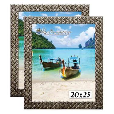 Imagem de Kit 2 Molduras Porta Retrato 20x25 3cm Relevo Prateado - Santamaria Mo