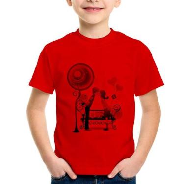Imagem de Camiseta Infantil Casal Namorados Beijando - Foca na Moda, Vermelho, 8