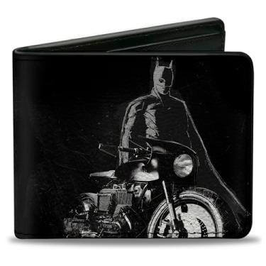 Imagem de Carteira DC Comics, Bifold, The Batman e Batcycle Pose Preto Branco, Couro Vegano, Batman, 4.0" x 3.5", Compacto