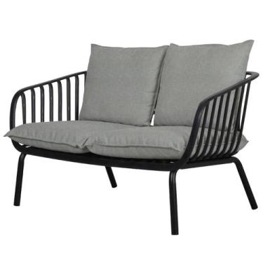 Imagem de Sofá Seiva 02 Lugares PP Preto Almofada Cinza Mescla Base Metal - 7329