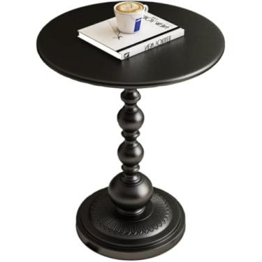 Imagem de Mesa lateral de metal vintage, mesa de centro redonda para pequenos espaços, mesa de coquetel de café, mesa de bebida para cabeceira ou sofá, mesa de canto decorativa, preta