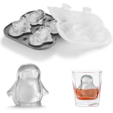Imagem de Nax Caki Bandeja de cubo de gelo de pinguim 3D, molde de gelo de uim grande com formato divertido de silicone espesso de 5,6 cm com funil para coquetéis, Bourbon, Brandy, presente de uísque para homens