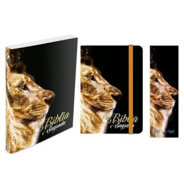 Imagem de Kit Leão Ouro - Moleskine + Bíblia Brochura nvt + Marca Página