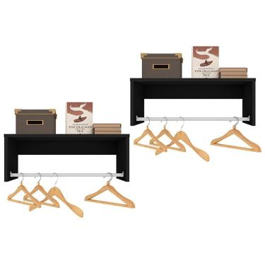 Imagem de Kit 2 Nichos Suspenso Dakar Com Cabideiro Preto - D'rossi