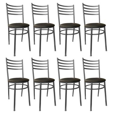 Imagem de Kit Conjunto 8 Cadeiras de Jantar Para Cozinha Mesa Bar Lanchonete Restaurante Preta Estofada