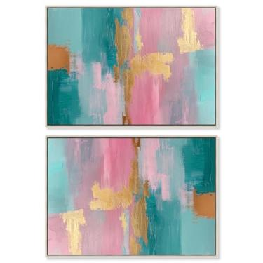 Imagem de Art Remedy Tela de arte urbana colorida, 61 cm x 40 cm, moldura prateada, conjunto de melodias douradas Hue