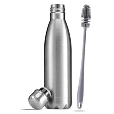 Imagem de Garrafa Térmica Aço Inox água Gelada Anti Vazamento 500ml de Dupla Camada com Tampa Rosqueável + Escova Silicone para Limpeza