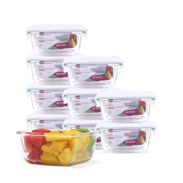 Imagem de Conjunto 10 Potes Vidro Hermética Marmita Quadrado 320ml Marmita