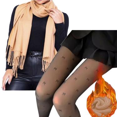 Imagem de Meia Calça Translúcida Desenho Laço Pelúcia 220 gr + 1 Cachecol Xale Pashmina Fino com Franjas