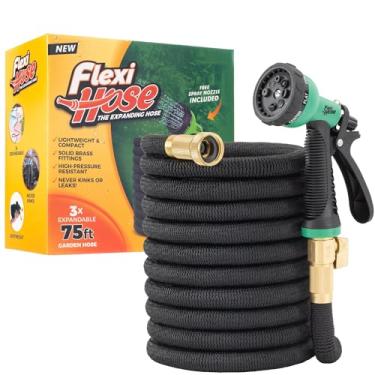 Imagem de Flexi Hose Com bocal de 8 funções, mangueira de jardim expansível e leve, flexível sem dobras, conexões de latão sólido de 0,9 cm e núcleo de látex duplo