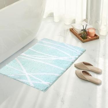 Imagem de Tititex Tapete de banheiro de luxo branco Aqua Curve Line, 40,6 x 61 cm clássicos tapetes de banho de microfibra extra macios e absorventes, tapete felpudo antiderrapante de pelúcia, tapetes de banho