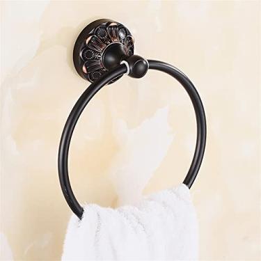 Imagem de HHHJQFAAT Anel de toalha estilo europeu, anel antigo, escovado, retrô, todo em cobre, toalheiro, anel de hotel, banheiro, suporte de toalha de mão para banheiro