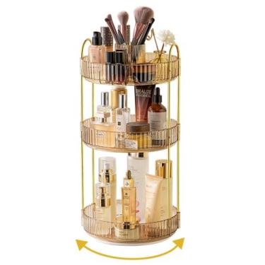 Imagem de Organizador de maquiagem Asayuee 360 Rotating 3 Tier Gold ABS