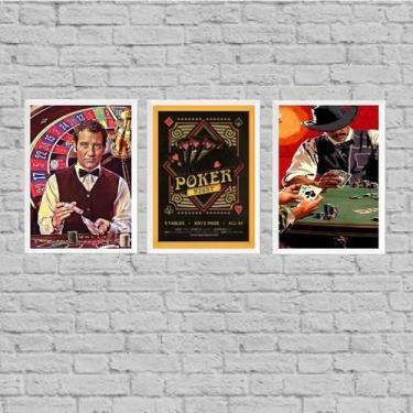 Imagem de Kit 3 Quadros Baralho Poker Night 45X34Cm Com Vidro - Preta - Quadros 