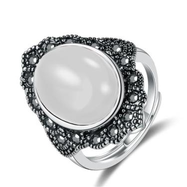 Imagem de Anel de junta empilhável de cristal preto gótico, anéis de pedra de ágata Boho para mulheres, vintage, oval, natural, pedra preciosa, bijuteria, Liga de aço, Sem pedra preciosa