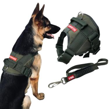 Imagem de Coleira Peitoral com Guia para Cachorro Estilo SWAT - - Pastor alemão, Pitbull, labrador, golden retriever - Tamanho Grande (verde militar)