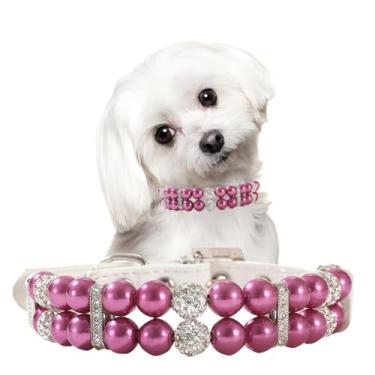 Imagem de Coleira roxa para meninas pequenas, colares para cães com pérolas brilhantes de cristal chique, coleira para cães com contas, joias de diamante, coleira para filhotes de animais de estimação para cães