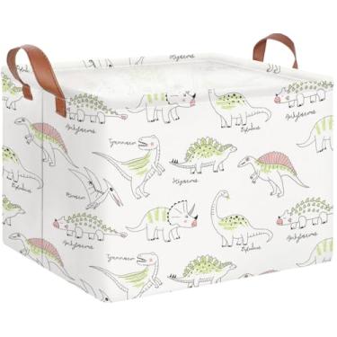 Imagem de HKEC Cesta Retangular Para Armazenamento, De Presentes Vazia Com Alças Crianças, Organizador Fofo Brinquedos, Decoração Quarto (Dinossauro Verde)