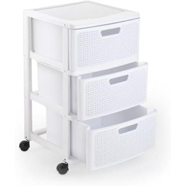 Imagem de Gaveteiro Porta Tudo 3 Gavetas Com Rodas Rattan Branco ou Preto (Branco)