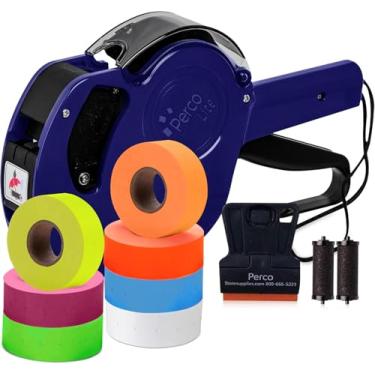 Imagem de Perco Kit de pistola Lite 1 Line Price Gun com etiquetas - Inclui 1 rolo branco, 6 rolos multicoloridos, 2 rolos de tinta, 1 rolo de tinta e etiquetas pré-carregadas