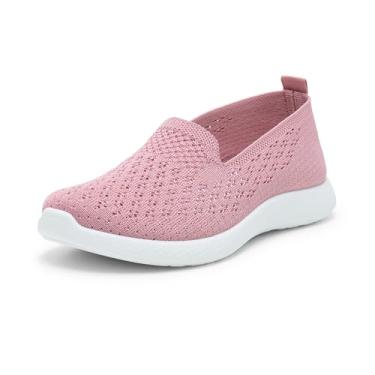 Imagem de Alexis Leroy Mulher casual tecer sapatilhas moda malha caminhada, Básico rosa claro, 36 BR