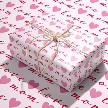 Imagem de WAPLIGHAL Papel de embrulho de dia dos pais para mães - corações rosa fofos e amor para mães - perfeito para qualquer ocasião - 4 folhas, cada 71 x 101 cm, reciclado, fácil de armazenar