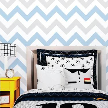 Imagem de Papel de Parede Autocolante Chevron Azul e Cinza 250 - Inove Papéis de