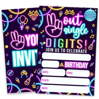 Imagem de Doguiei Convites de festa de aniversário de 10 anos, cartão de convites de festa de um dígito da paz para meninos e meninas (30 cartões e 30 envelopes)
