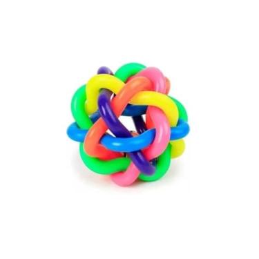 Imagem de Kit 2 Bola Trançada com Sino para Pets, Multicolorida, Brinquedo Interativo, Kit com 2 Unidades