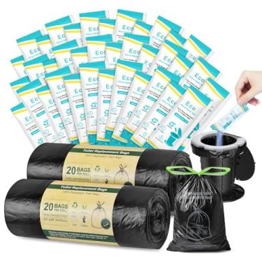 Imagem de BLIKA Conjunto de 40 sacos de vaso sanitário para acampamento, conjunto de gel ecológico absorvente, sacos de banheiro portáteis com cordão, 30 L, resistente, 1,97 mm, bolsa de reposição para vaso