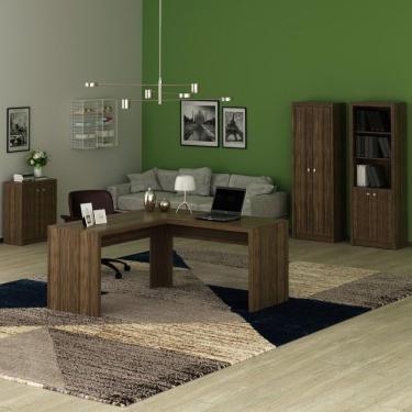 Imagem de Conjunto Home Office 4 Peças 1 Mesa Para Escritório Em L 2 Armários 1 Balcão Espresso Móveis Nogal