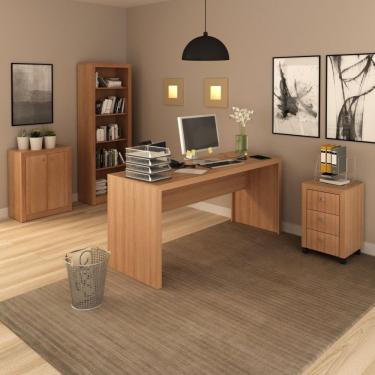 Imagem de Conjunto Home Office 4 Peças Com 1 Mesa 1 Balcão 1 Estante 1 Gaveteiro Espresso Móveis Amendoa