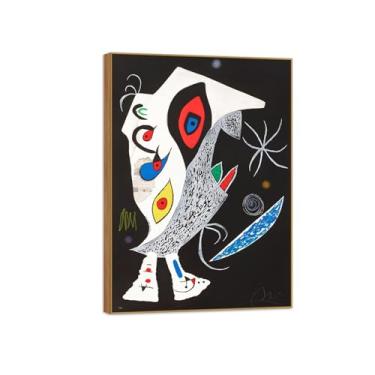 Imagem de Joan Miró Famosas Impressões em Tela-Imagem arte parede lona-Moldura Madeira Pintura decoração quarto Sala de estar(homem à noite) 50x70cm-19x27in