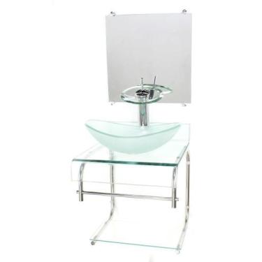 Imagem de Gabinete de vidro 40cm para banheiro curvado duplo inox cuba oval com 