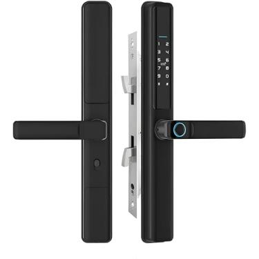 Imagem de Fechadura de porta inteligente fina, fechadura digital WiFi com câmera, impressão digital, senha, controle de aplicativo, cartão IC e acesso a chaves, aplicativo Tuya remoto, preto