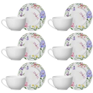 Imagem de Conjunto de 6 Xícaras de Chá com Pires de Cerâmica Lelis 250ml - Alleanza