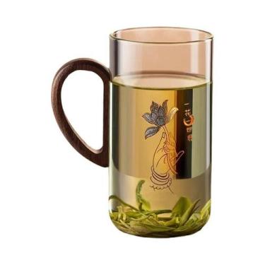 Imagem de Caneca De Café De Vidro Transparente Com Alça De Madeira 500ML Xícara 