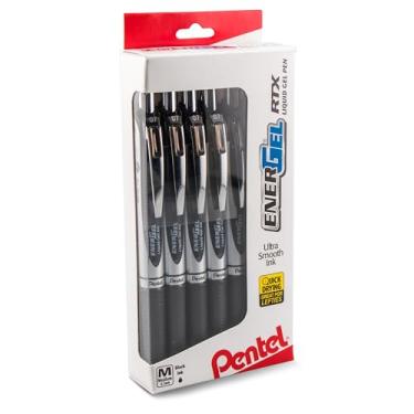 Imagem de Pentel Caneta de gel líquido retrátil EnerGel RTX (0,7 mm), linha média, ponta de metal, tinta preta, janela (BL77PC12A1) (pacote com 1, 12 unidades no total)