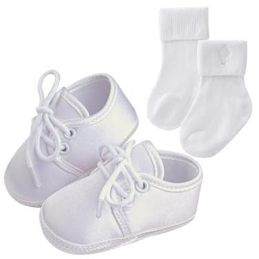 Imagem de Booulfi Meias de bebê brancas para recém-nascidos, sapatos de batismo, meias para bebês meninos, batismo, roupas de páscoa, Branco, 0-3 Meses