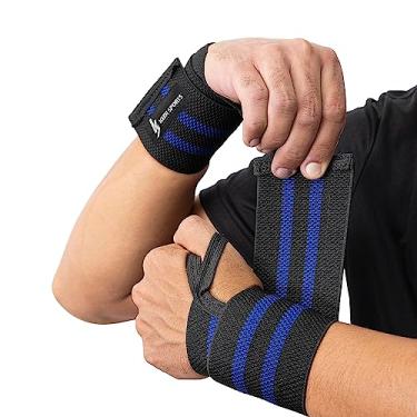 Imagem de Par Munhequeira Elástica de Pulso Crossfit - Keer Sports Lpo (Preto e azul, Unico)