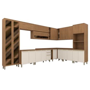 Imagem de Cozinha Modulada Requinte 14 Peças Com Cristaleira Nature/areia - Móveis Henn Nature/areia